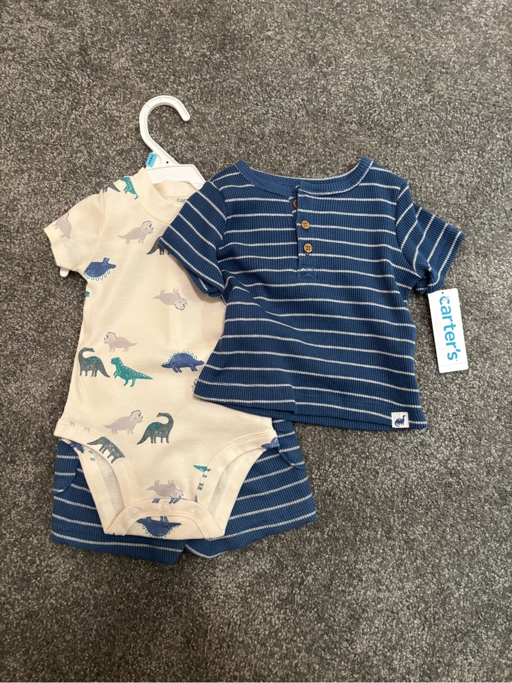 Carter's Navy & Cream Dino Stripe 3-Piece Baby Set